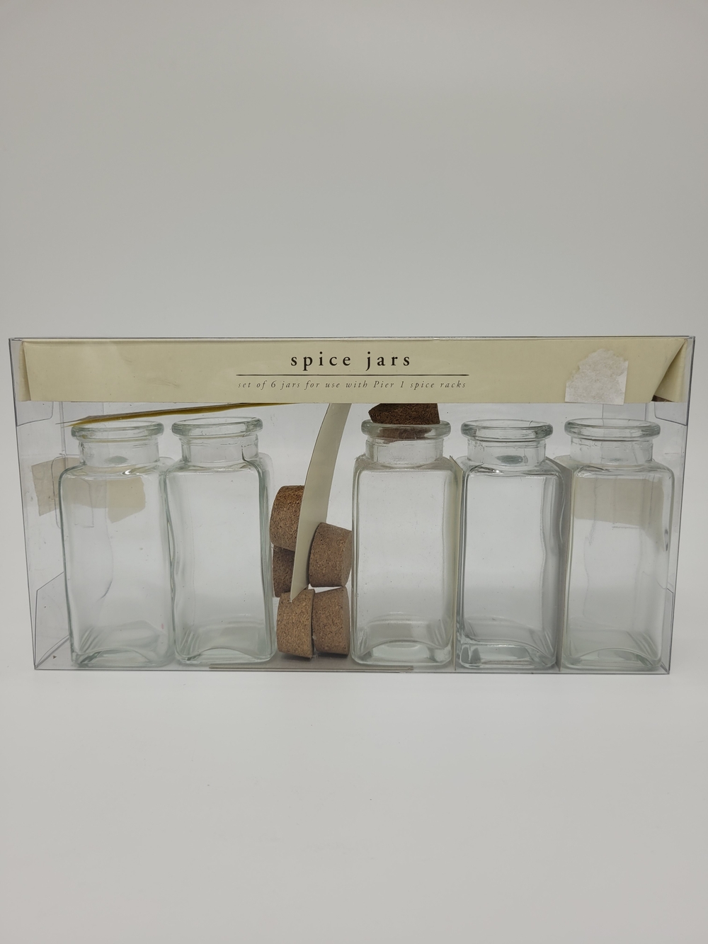 Pier 1 Clear Glass Spice Jars Cork Stoppers Set Of 5 Storage Organization